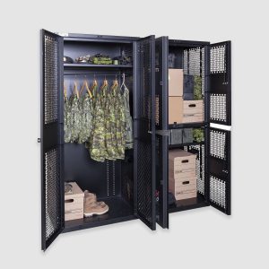 Single and double tier TA-50 storage locker outfitted for media and accessory storage