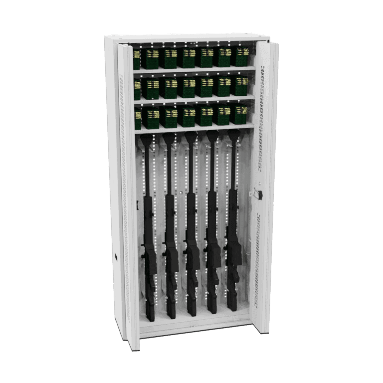 Bi-fold weapon storage outfitted for sniper storage with mag shelves